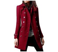GULASISI Wool Coats Women Premium Business Casual Pea Coat Fall Winter Fashion Double Beasted Mid-Length Tweed Jacket Overcoat/UK Size/Teenage Girls Ladies Clothes Sale Clearance/Shipping 7 Days Wine