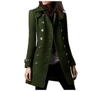 GULASISI Wool Coats Women Premium Business Casual Pea Coat Fall Winter Fashion Double Beasted Mid-Length Tweed Jacket Overcoat/UK Size/Ladies Winter Clothes Sale Clearance/Shipping 7 Days Army Green