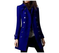 GULASISI Wool Coats Women Premium Business Casual Pea Coat Fall Winter Fashion Double Beasted Mid-Length Tweed Jacket Overcoat/UK Size/Teenage Girls Ladies Clothes Sale Clearance/Shipping 7 Days Blue