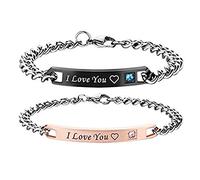 GulCean Couples Bracelets His and Hers Titanium Steel Chain Letter Engraved Black Pink Adjustable Matching Relationship Promise Bracelets Gift for Couples Him Her BF GF 2 Pc (I Love You)