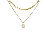 GulCean Dainty Layered Choker Necklace for Women Gold Titanium Steel Heart Ball Butterfly Square Zircon Lock Pendant Minimalist Trendy Herringbone Snake Chain Layering Necklace for Women (Gold 3)