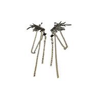 GulCean Goth Cartilage Earrings for Women Teen Girls Black Non Piercing Cool Gothic Thorns Leaf Chain Tassel Zircon Bat Spider Butterfly Ear Cuff Crawler Climber Clip on Earrings (Devil Wings)