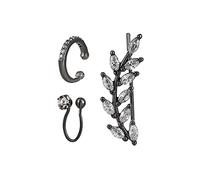 GulCean Goth Cartilage Earringsfor Women Black Non Piercing Cool Gothic Thorns Leaf Chain Tassel Zircon Bat Spider Butterfly Ear Cuff Crawler Climber Clip on Earrings(Leaf)