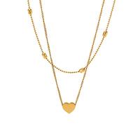 GulCean Heart Gold Necklace Bracelet for Women Titanium Steel Dainty Minimalist Trendy Herringbone Snake Chain Layering Necklace for Wife Girlfriend Mom Fashion (Gold 2 Necklace)