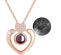 GulCean I Love You Necklace in 100 Languages Projection Pendant Necklace That Says I Love U in Different Ways for Women Mom with Meaning in Gift Box (Rose Gold-2Heart)