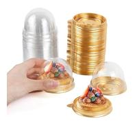 GULELAYAR 50Pcs Clear Plastic Mini Cake Box with Dome Lids, Mini Muffin Container Box Mooncake Dome Box Pastry Baking Packaging Boxes Wedding Birthday Gifts Supplies (Gold Base)