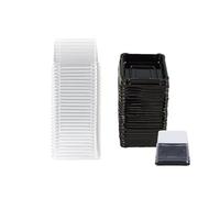 GULELAYAR 50Pcs Square Plastic Cake Boxes with Lids, 2.73" Clear PET Dessert Containers for Cupcakes, Muffins, Pastries, Bakery Packaging for Wedding, Birthday, Party Favors (black base)