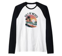 Gulf of Mexico Sunset - Retro Beach Paradise Graphic Raglan Baseball Tee