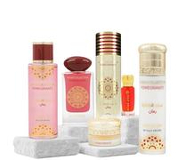 Gulf Orchid Musk Tahara Pomegranate Collection 6-Piece Gift Set EDP Perfume Body Mist Body Spray Lotion Perfume Oil & Mukhammaria Balm - Soft Fruity Musk Scent for Women & Men