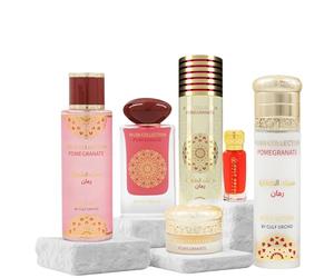 Gulf Orchid Musk Tahara Pomegranate Collection 6-Piece Gift Set EDP Perfume Body Mist Body Spray Lotion Perfume Oil & Mukhammaria Balm - Soft Fruity Musk Scent for Women & Men