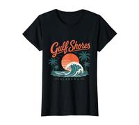 Gulf Shores Alabama Beach Sunset Wave Value Graphic T-Shirt, Women, Black, M