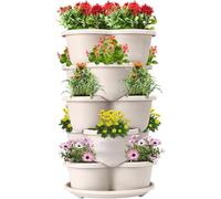 GulfDealz 5 Tier Vertical Garden Stackable Planter for Strawberries, Flowers, Herbs, Vegetables, Ivory