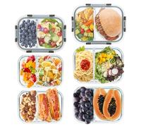 GULFLIN 2 Compartment Glass Meal Prep Containers, 6 Pack Reusable Food Storage Containers with Lids, Lunch Containers for Adults, Portion Control, Airtight, Freezer to Microwave Safe(34oz+22oz)