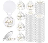 Gulfmew 100 Pcs 2.76 Inch Inspirational Compact Mirror Bulk Party Favors Quinceanera Gift Purse Small Mirror Pocket Mini Gifts for Women Adult Coworker Halloween Christmas Friends (White)