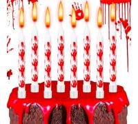 Gulfmew 12 Pcs Bloody Handprint Birthday Candles Scary Halloween Cake Decorations Have a Killer Birthday Cupcake Topper Blood Splatter Creepy Vampire Zombie Party Decorations Carnival Supplies