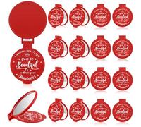Gulfmew 18 Pcs 2.76 Inch Inspirational Compact Mirror Bulk Party Favors Quinceanera Gift Purse Small Mirror Pocket Mini Gifts for Women Adult Coworker Halloween Christmas Friends (Red)