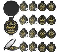 Gulfmew 2.76 Inch Inspirational Compact Mirror Bulk Round Makeup Glass Mirror Personal Purse Pocket Mini Mirror Gifts for Women Girls Coworker Teacher Graduation Friends(Black, 18 Pcs)