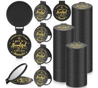 Gulfmew 2.76 Inch Inspirational Compact Mirror Bulk Round Makeup Glass Mirror Personal Purse Pocket Mini Mirror Gifts for Women Girls Coworker Teacher Graduation Friends(Black, 100 Pcs)