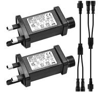 Gulfmew 2 Pcs 31V Replacement Power Supply with 2 Y Shape Spillter Connector LED Controller 8 Modes 8 Hour Timer Power Adaptor for Christmas Fairy Lights Icicle Lights (3.6 W, 1 Male Divided 2 Female)