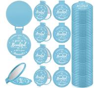 Gulfmew 36 Pcs 2.76 Inch Inspirational Compact Mirror Bulk Party Favors Quinceanera Gift Purse Small Mirror Pocket Mini Gifts for Women Adult Coworker Halloween Christmas Friends (Light Blue)
