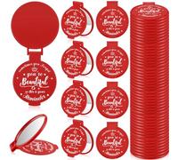 Gulfmew 36 Pcs 2.76 Inch Inspirational Compact Mirror Bulk Party Favors Quinceanera Gift Purse Small Mirror Pocket Mini Gifts for Women Adult Coworker Halloween Christmas Friends (Red)