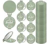 Gulfmew 36 Pcs 2.76 Inch Inspirational Compact Mirror Bulk Party Favors Quinceanera Gift Purse Small Mirror Pocket Mini Gifts for Women Adult Coworker Halloween Christmas Friends (Sage Green)