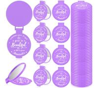 Gulfmew 36 Pcs 2.76 Inch Inspirational Compact Mirror Bulk Party Favors Quinceanera Gift Purse Small Mirror Pocket Mini Gifts for Women Adult Coworker Halloween Christmas Friends (Purple)