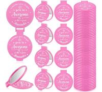 Gulfmew 36 Pcs 2.76 Inch Inspirational Pocket Mini Compact Mirror Bulk Portable Folding Makeup Mirror for Adult Women Party Favors Daily Small Gifts for Travel Thanksgiving Christmas (Pink)