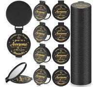 Gulfmew 36 Pcs 2.76 Inch Inspirational Pocket Mini Compact Mirror Bulk Portable Folding Makeup Mirror for Adult Women Party Favors Daily Small Gifts for Travel Thanksgiving Christmas (Black)