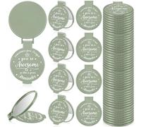 Gulfmew 36 Pcs 2.76 Inch Inspirational Pocket Mini Compact Mirror Bulk Portable Folding Makeup Mirror for Adult Women Party Favors Daily Small Gifts for Travel Thanksgiving Christmas (Sage Green)