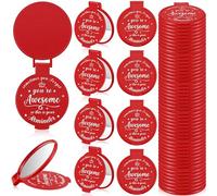 Gulfmew 36 Pcs 2.76 Inch Inspirational Pocket Mini Compact Mirror Bulk Portable Folding Makeup Mirror for Adult Women Party Favors Daily Small Gifts for Travel Thanksgiving Christmas (Red)