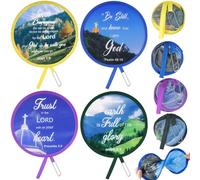 Gulfmew 4 Pcs Round Handheld Fan Biblical Style Japanese Foldable Fan for Women Girls Festival Wedding Party Personal Home Decoration Gifts, 4 Patterns