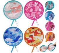 Gulfmew 4 Pcs Round Handheld Fan Japanese Style Portable Folding Fan for Women Girls Summer Festival Wedding Party Personal Display Home Decoration Gifts Office