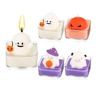 Gulfmew 4 Pieces Halloween Ghost Candles Pumpkin Scented Cute Burning Candles Fun Gifts for Ghost Day of The Dead Decor for Home Halloween Party Bedroom Room Table Decorations