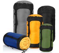 Gulfmew 5 Pcs Compression Sacks for Backpacking 5L/10L/15L/20L/35L Camping Sleeping Bag Stuff Sack Water Resistant Sleeping Bag Storage Sack for Space Saving Hiking Gear(Dark Colors)