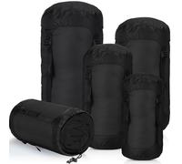 Gulfmew 5 Pcs Compression Sacks for Backpacking 5L/10L/15L/20L/35L Camping Sleeping Bag Stuff Sack Water Resistant Sleeping Bag Storage Sack for Space Saving Hiking Gear (Black)