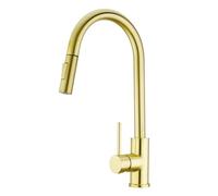 GULICA Brushed Gold Kitchen Tap, Single Handle, 2 Water Mode 360 Degree Swivel Pre-Rinse Pull Out Kitchen Sink Tap, Stainless Steel