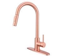 GULICA Kitchen Faucet, Copper Kitchen Faucet, Kitchen Faucet with Pull Out Sprayer, Red Copper Kitchen Faucet with Deck Plate