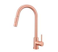 GULICA Red Copper Kitchen Tap, Single Handle, 2 Water Mode 360 Degree Swivel Pre-Rinse Pull Out Kitchen Sink Tap, Copper Rose Gold
