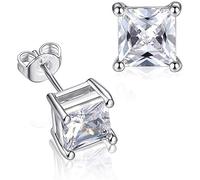 Gulicx 4mm 925 Sterling Sliver Stud Earring for Women, 14K White Gold Plated Square CZ Cubic Zirconia Simulated Diamond Sparkly Small Unisex Cartilage Stud Earrings, Gift for Women Men Girls Teens