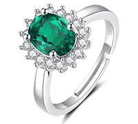 GULICX 925 Sterling Silver Rings for Women, Vintage Oval Gemstone Birthstone Green Emerald Halo Engagement Rings, Eternity Promise Finger Ring Anniversary Wedding Adjustable Silver Ladies Ring for Her