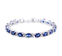 GULICX Bracelet for Womens White Gold Electroplated Diamond Cubic Zirconia Blue Crystal Bangle Roman Tennis Bracelet Sapphire Color Link Chain for Lady Bracelet Birthday Gifts for Mum Sisters