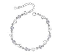 GULICX Silver Birthstone Bracelet for Women, 925 Sterling Silver Adjustable Love Heart Cubic Zirconia Crystal Friendship Bracelets for Ladies Girls Sister Anniversary Birthday Christmas Jewellery Gift