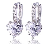 GULICX Valentine Gift 925 Sterling Silver Huggie Hoop Earrings White Love Heart Stone Clear Zircon