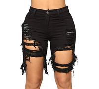 GuliriFe Women's Casual Denim Shorts Mid Rise Ripped & Distressed Destroyed Raw Hem Denim Shorts with Pockets - Black - XL