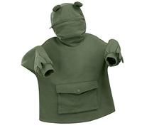 GuliriFe Women's Cute Frog Hoodie, Loose, Pullover Hoodie with Zip and Large Front Pocket, Green, S