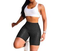 GuliriFe Women's High Waist Yoga Tube Honeycomb Ruffle Cycling Shorts Scrunch Butt Push Up Gym Pole Dancing Booty Shorts - Black - M