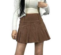 GuliriFe Women's Vintage Corduroy Autumn Fashion Valance Stitching High Pleated Skirt with High Waist, Z5, S