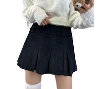 GuliriFe Women's Vintage Corduroy Autumn Fashion Valance Stitching High Pleated Skirt with High Waist, Z4, L