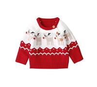 GuliriFei Baby Girls Boys Baby Christmas Jumper Deer Pullover Sweatshirt Soft Knitted Winter Jacket Button-Up Cardigan, red, 12-18 Months